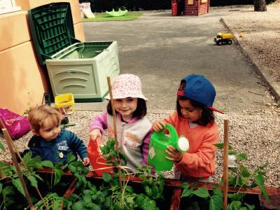 enfants arrosent plantes
